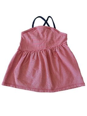 Old Navy Red & White Striped Tank with Navy Cross-Back Braided Straps | Girls 4T